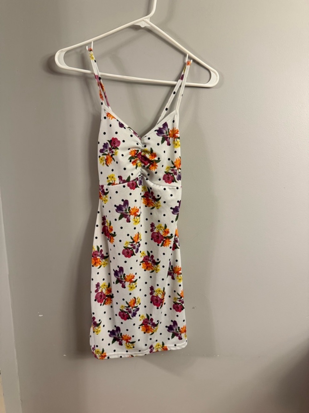 PrettyLittleThing White Floral Polka Dot Mini Dress Size US 6 Y2K Cottagecore
